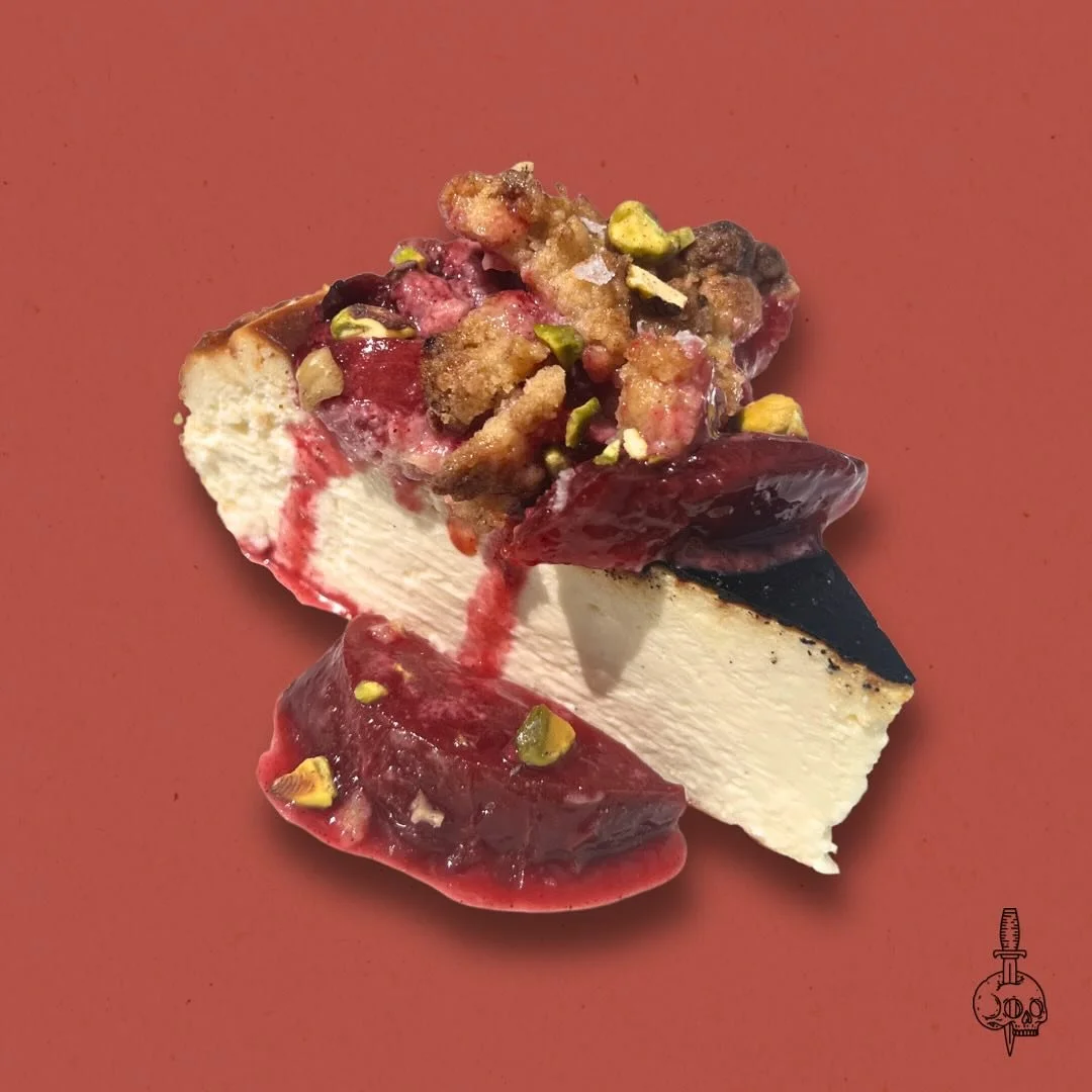⚔️ PISTACHIO PLUM COBBLER BASQUE CHEESECAKE ⚔️

IF YOU NEED TO RE-READ THAT WE&rsquo;LL GIVE YOU SOME TIME.

Forget topping your cobbler with a dairy product, we&rsquo;re topping your dairy product with a cobbler. These juicy plums are slowly roasted