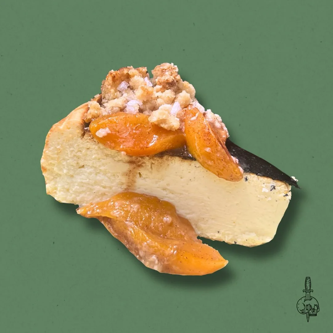 ⚔️ PEACH COBBLER BASQUE CHEESECAKE ⚔️

Juicy and bright summer peaches are slowly roasted in warm spices, topped with a sweet, buttery crumble all on top of our signature silky vanilla bean basque cheesecake. 

THIS TUESDAY AT ROCHESTER&rsquo;S FIRST