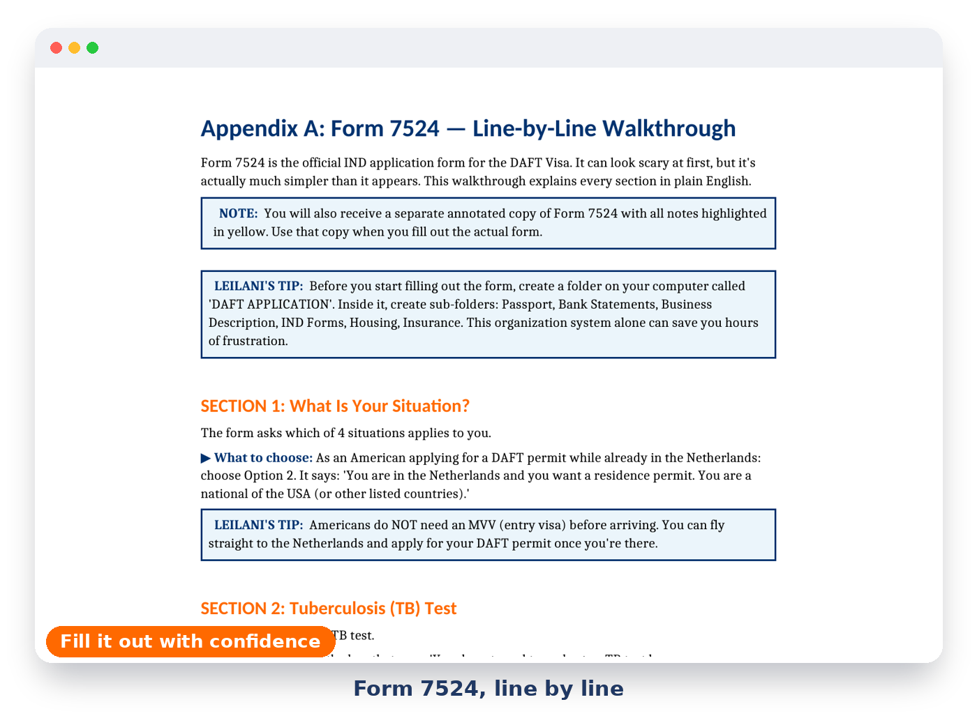 Form 7524 with annotations highlighting each field.