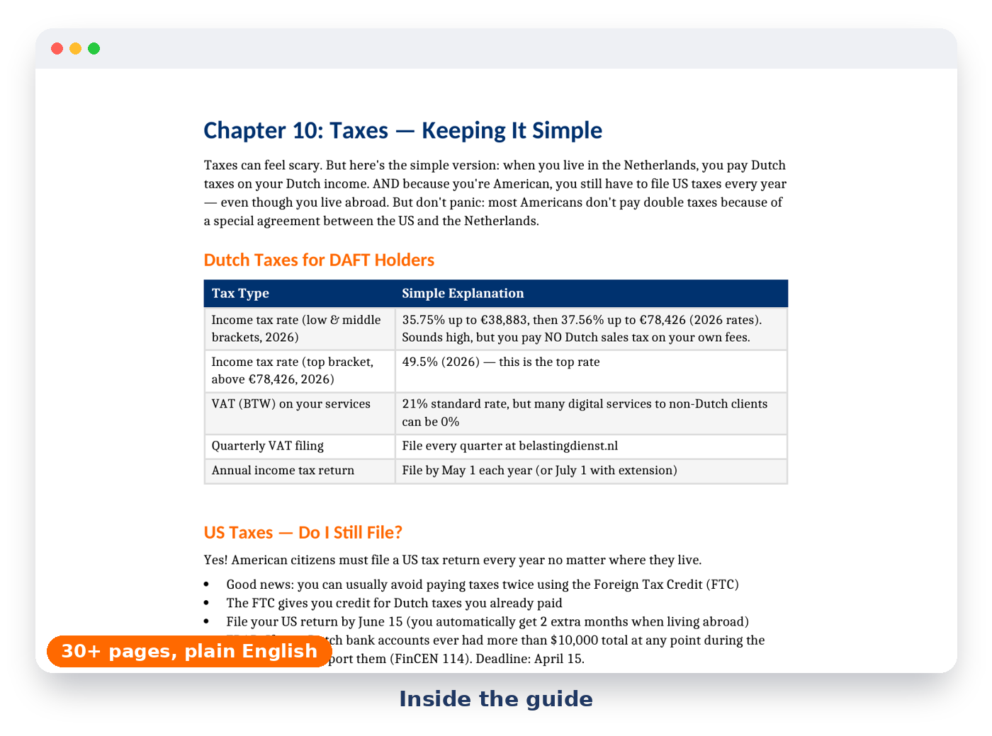 A page inside the DAFT Guide showing the US taxes section.