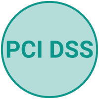 A teal-colored circular button with the words 'PCIDSS' faintly visible.