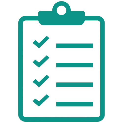 Icon of a clipboard with a checklist and checkmarks.