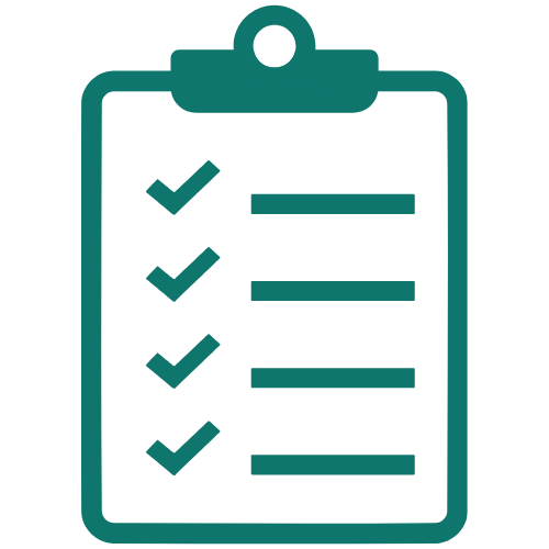 Icon of a clipboard with a checklist containing four checkmarks.