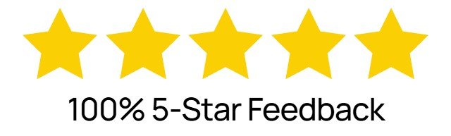 Five yellow stars with the caption '100% 5-Star Feedback' underneath.