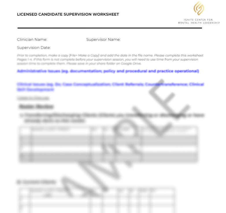 Licensure Candidate Supervision Worksheet