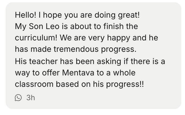 Parent message about loving Mentava