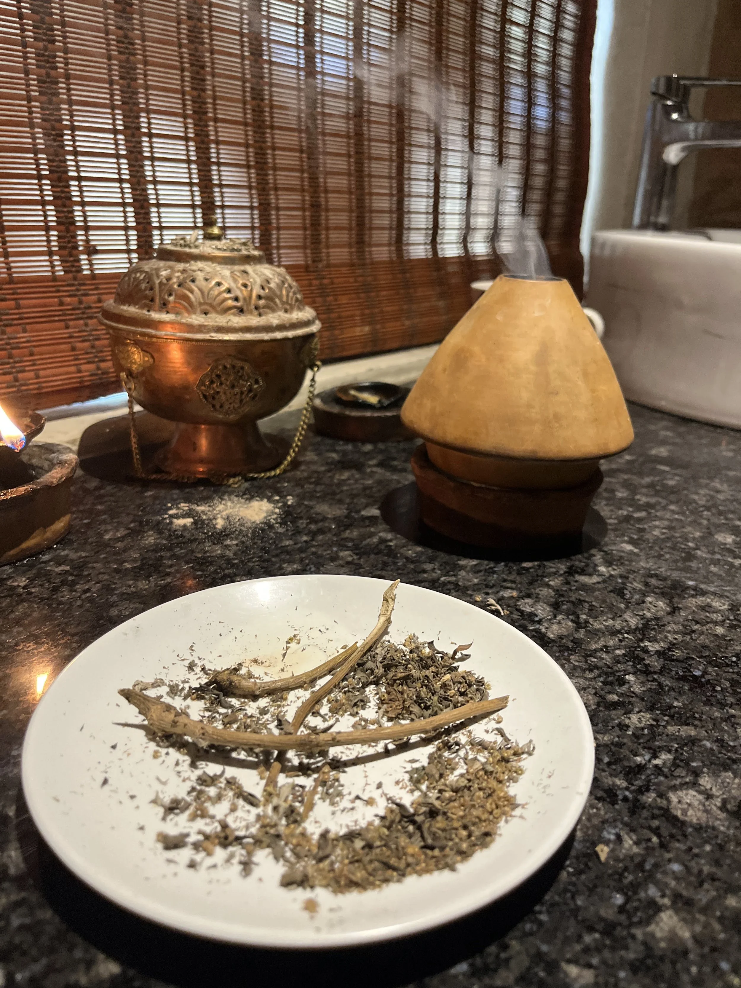  Nasya treatment- a blend of herbs that I inhaled- and coughed  
