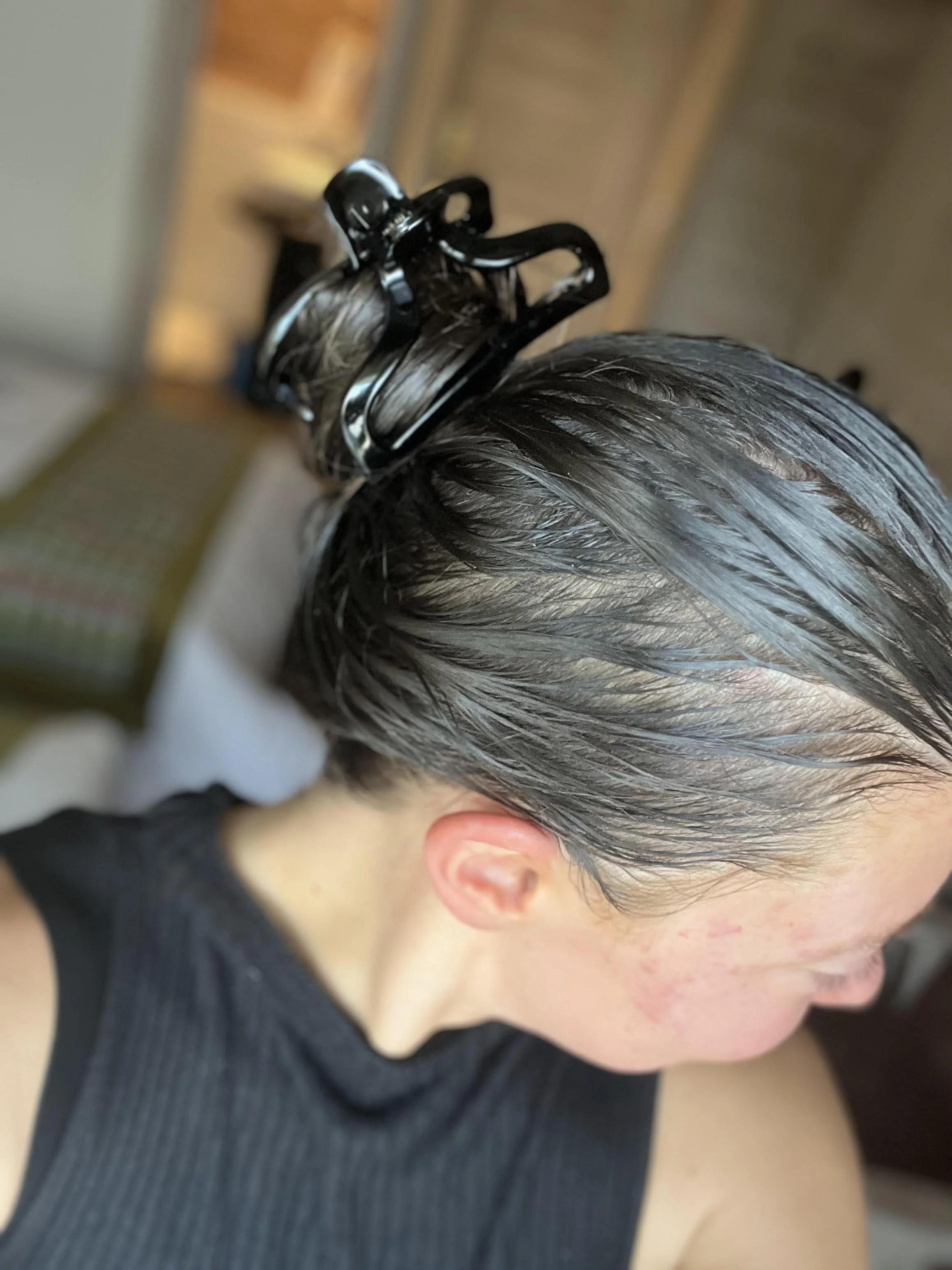  My hair after Shirodhara treatment (oil poured continuously onto your third eye) 