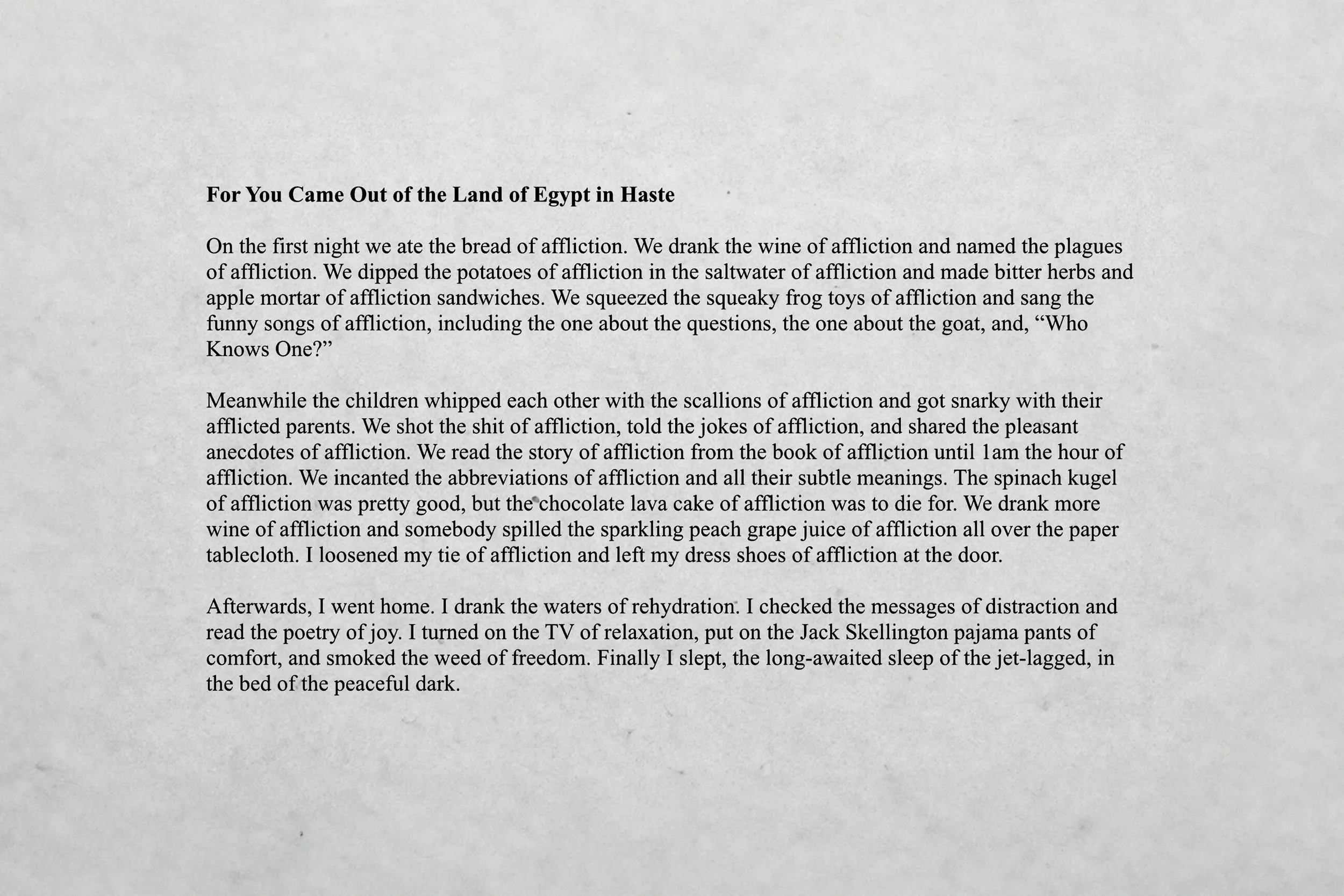 Eric Raanan Fischman - "For You Came Out of the Land of Egypt in Haste" - 2023