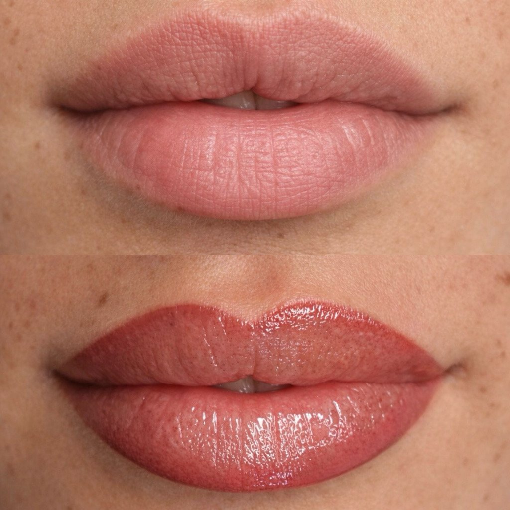 ombre Lip blushing results in Temecula California before and after. Natural lip blush healed