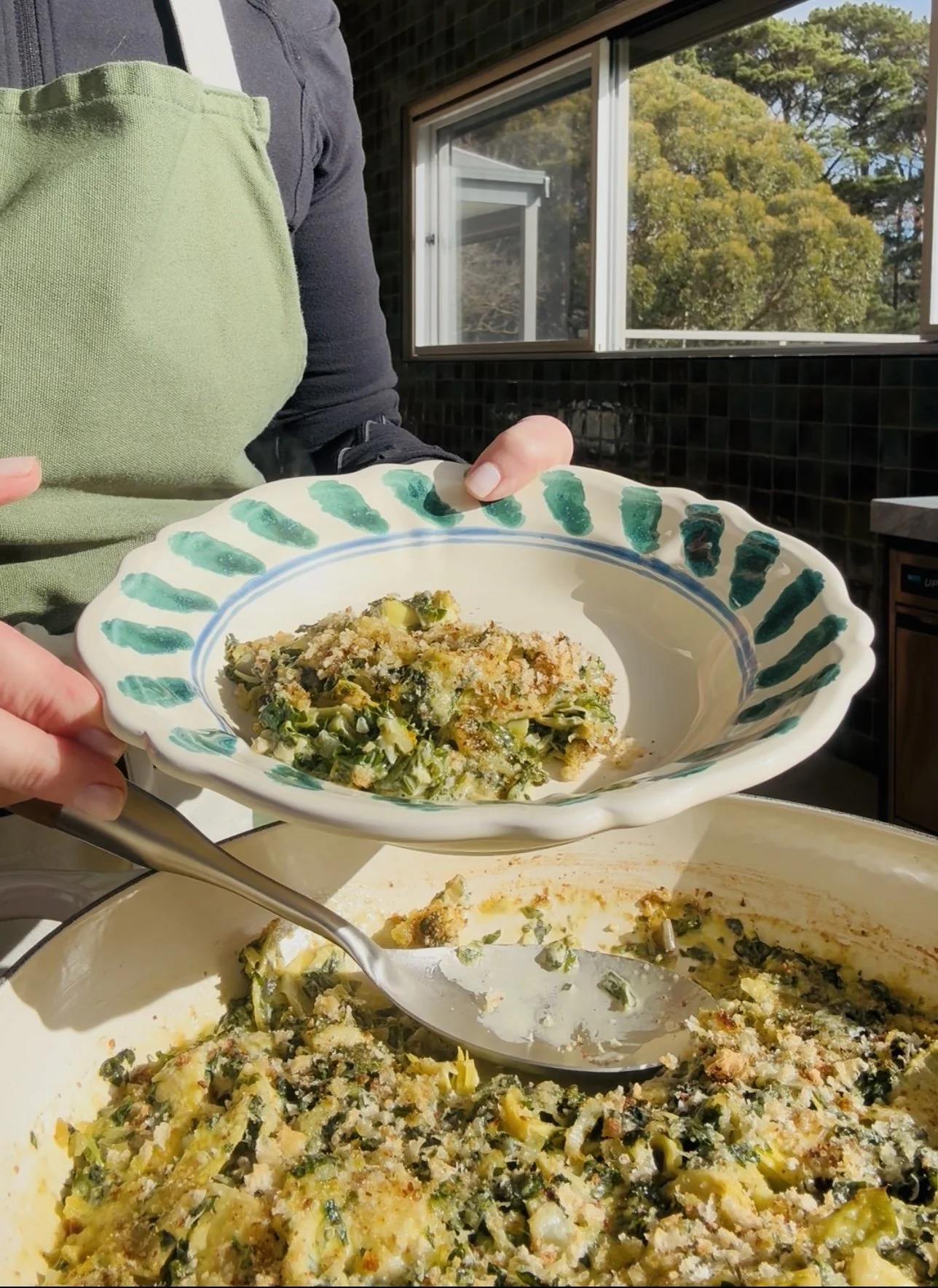 Silverbeet and artichoke heart gratin