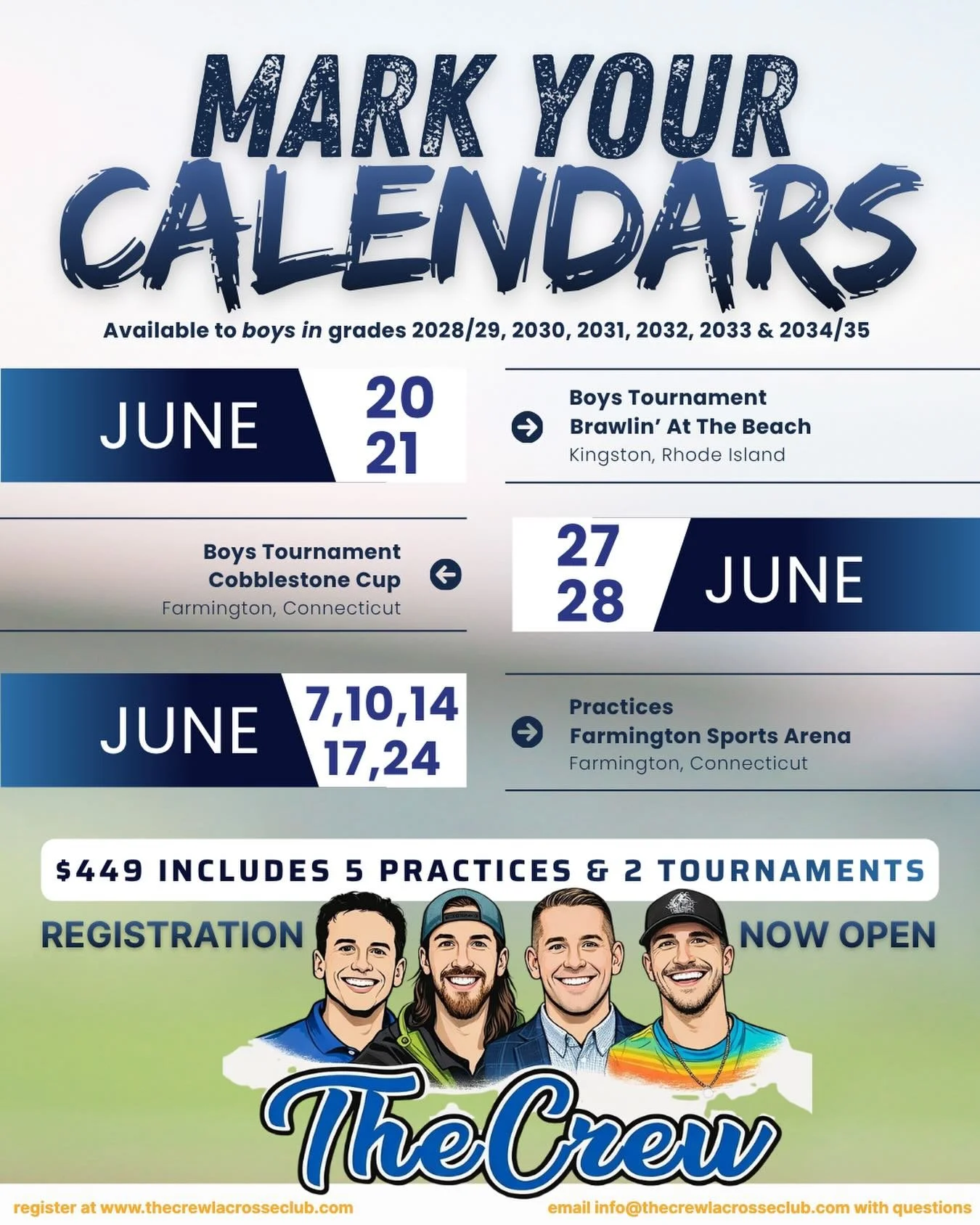 ☀️SUMMER BOYS 2026 SCHEDULE ☀️

Registration in our Bio &amp; Website!
Sign Up Today To 🔒 In Your Spot! 
Girls will be posted by the end of Spring Break! 

@thecrewmlc 
#ctclublacrosse