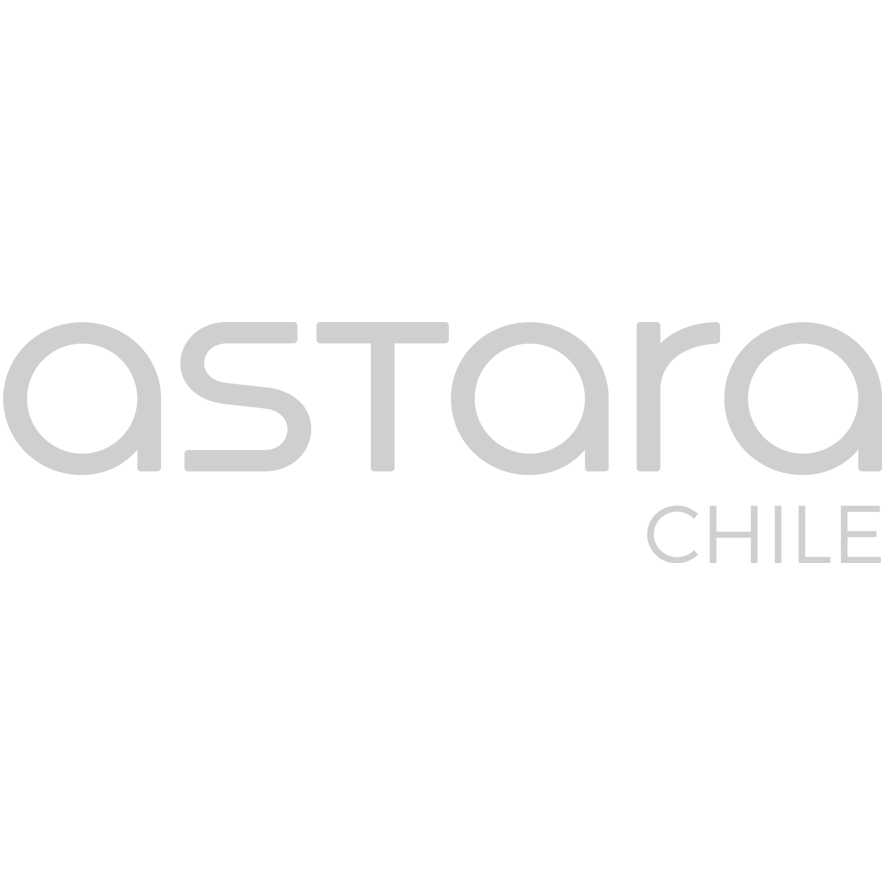 Logotipo de Astara Chile con letras en color gris sobre fondo negro.