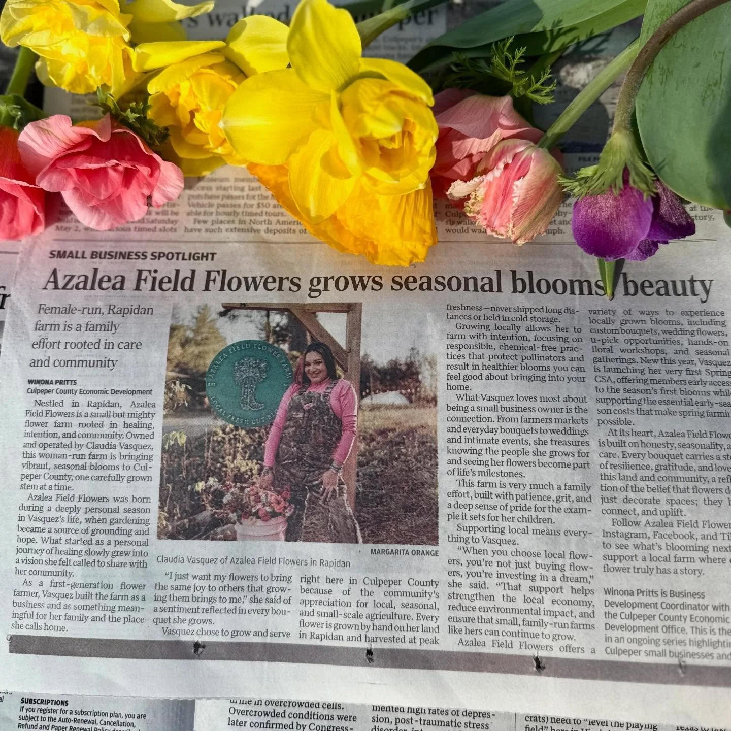 Still trying to process this&hellip; 🥹🌸
Azalea Field Flowers made it into the Be a Culpeper Local spotlight in the newspaper!!!

From starting this dream in my backyard&hellip; to seeing it printed and shared with our community&mdash;it means more 
