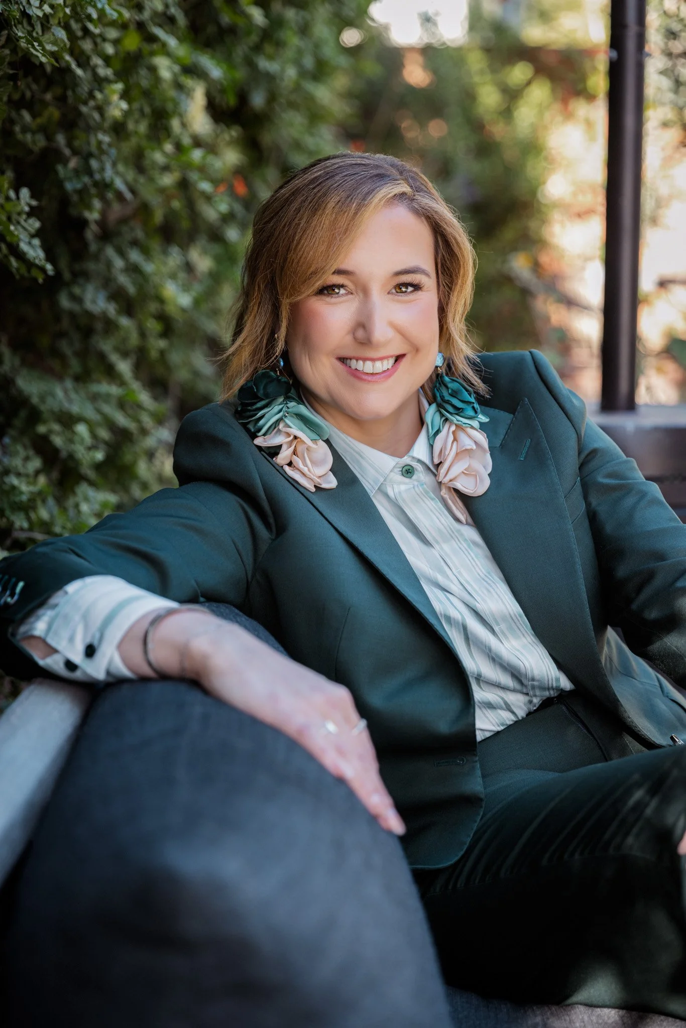 Orange County branding portrait of a woman in a green suit by Vera Gošić Photography