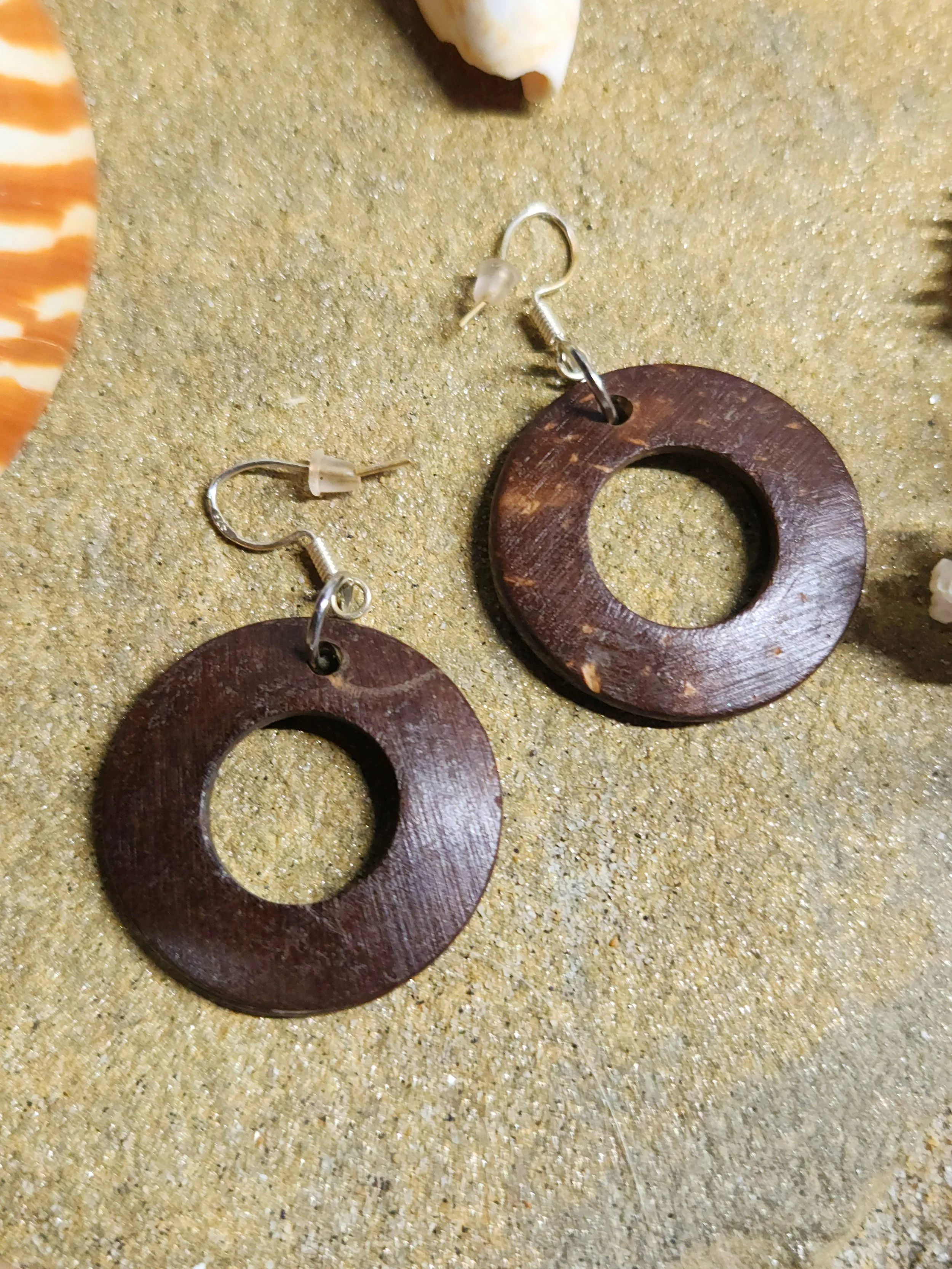 Coconut Wooden Hoop Earrings, Various Sized