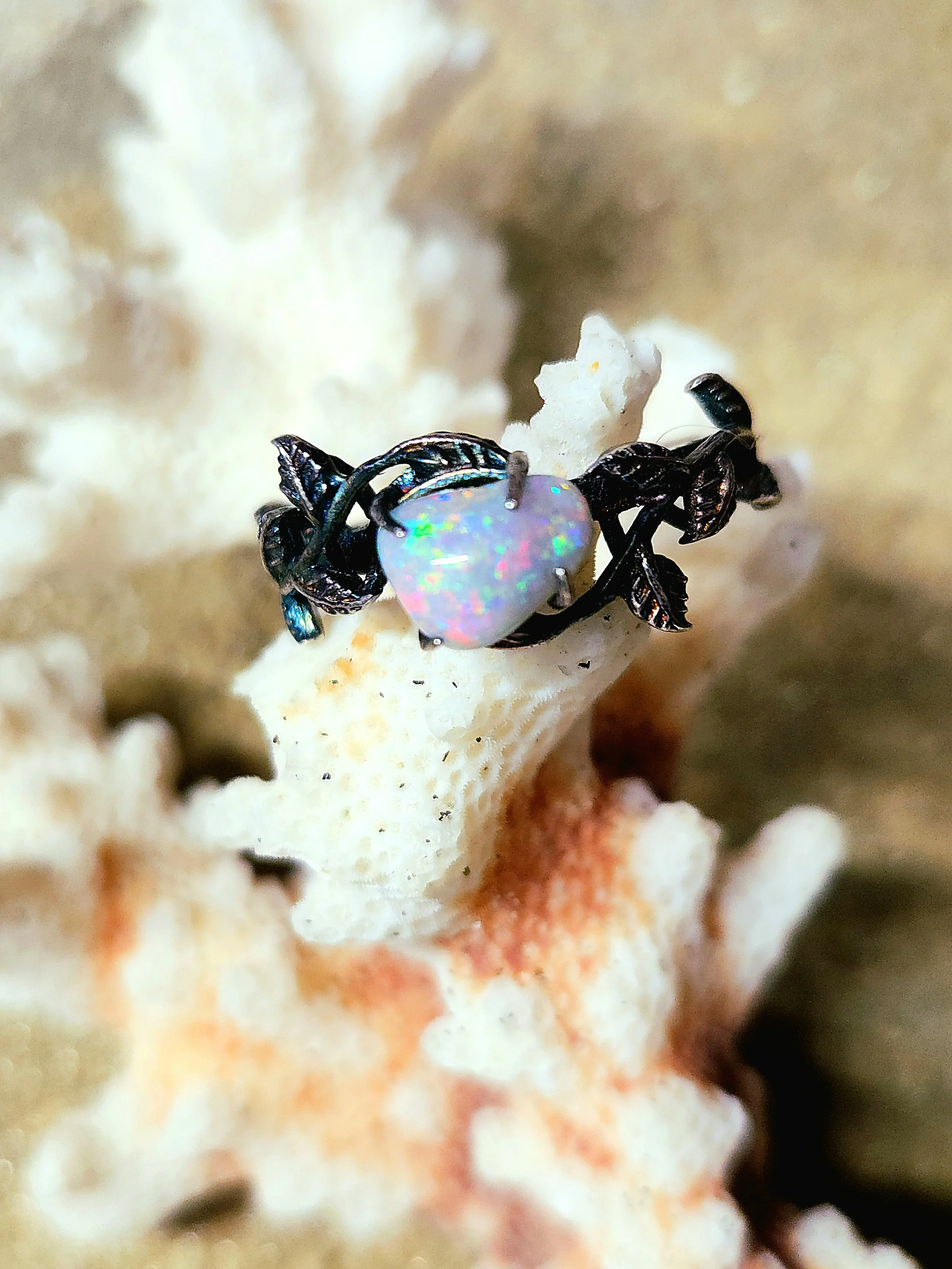 Crystal Opal Ring with Rare Red Dominant Rainbow Colors