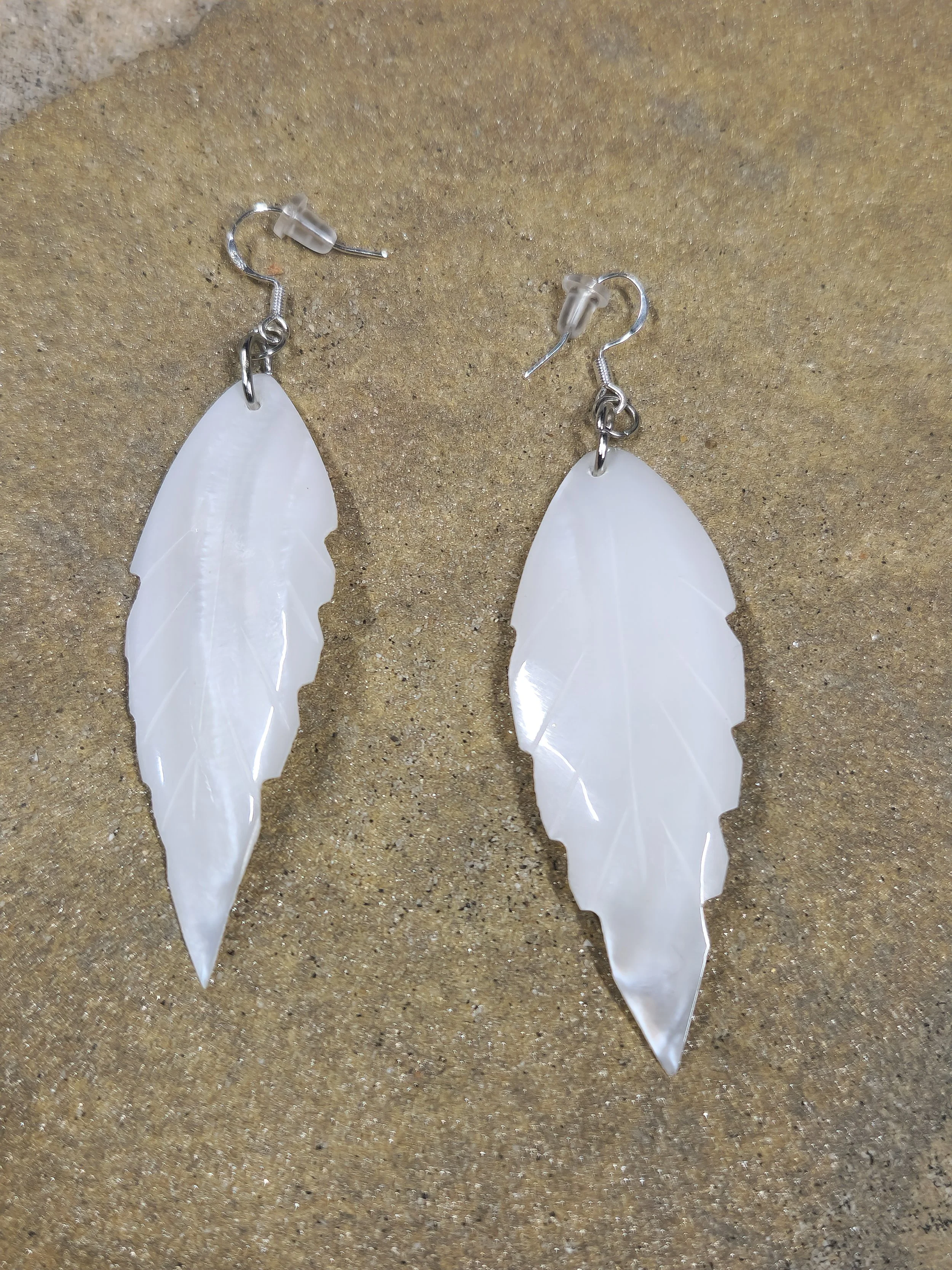 Mother of Pearl Shell Feather Cut Earrings