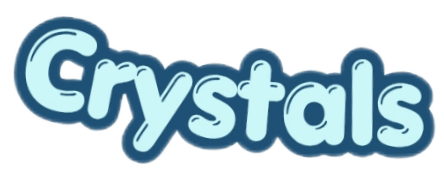 The logo for Crystals with blue and white text.