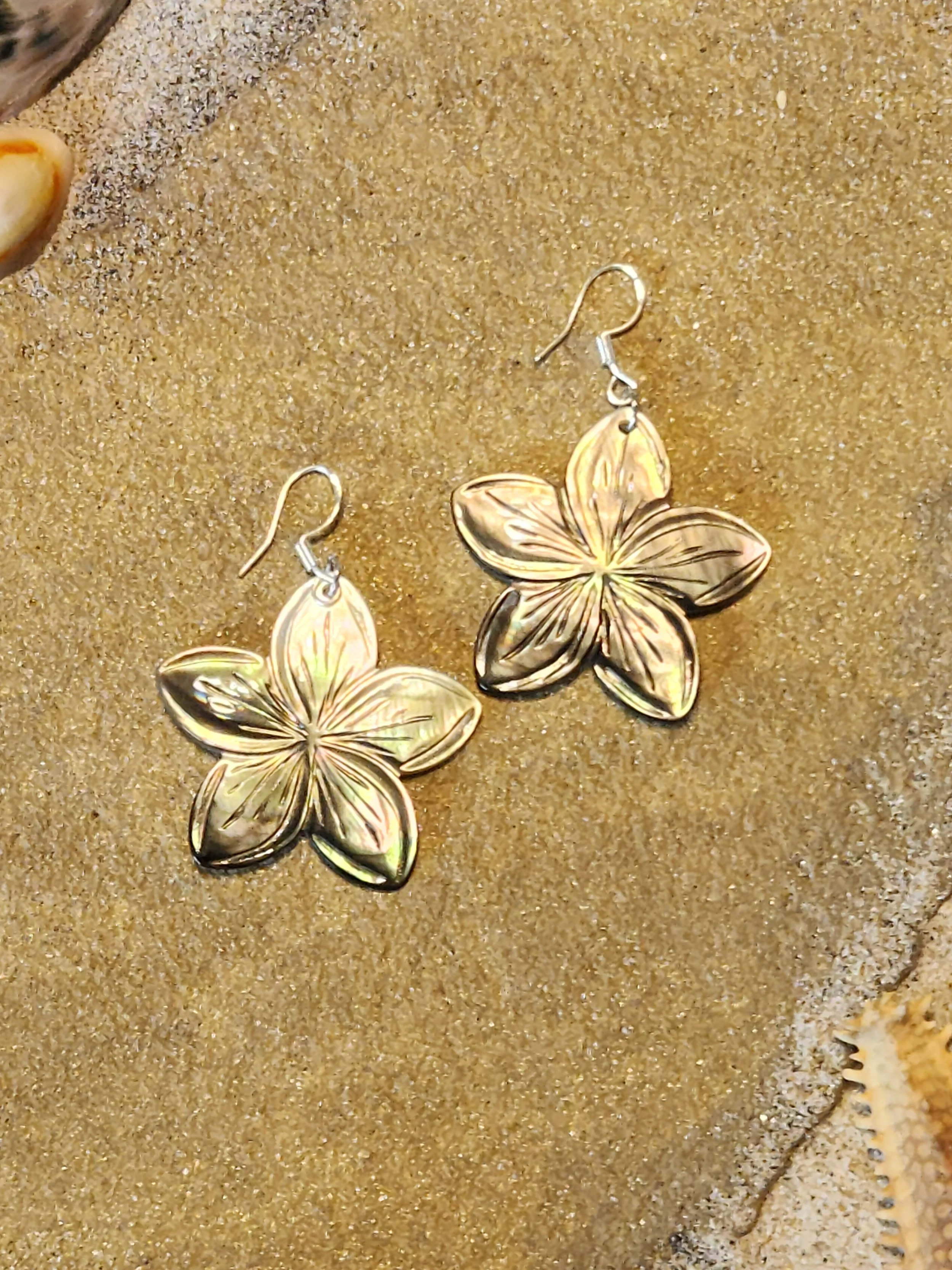 Abalone Shell Flower Earrings with Pointed Petals