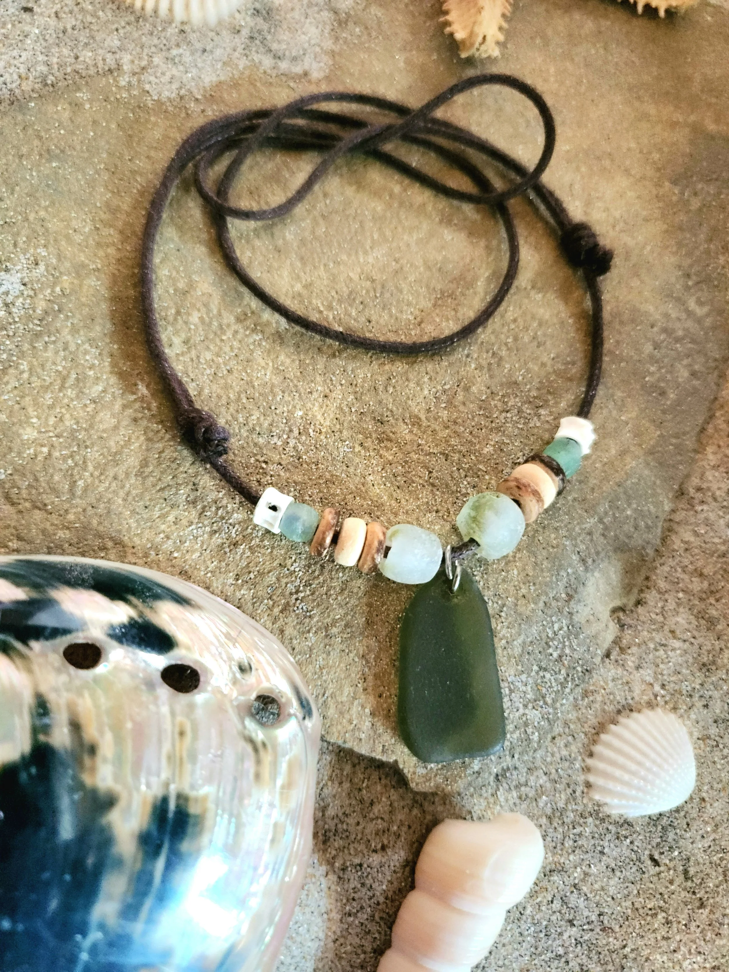 Olive Green Sea Glass Necklace