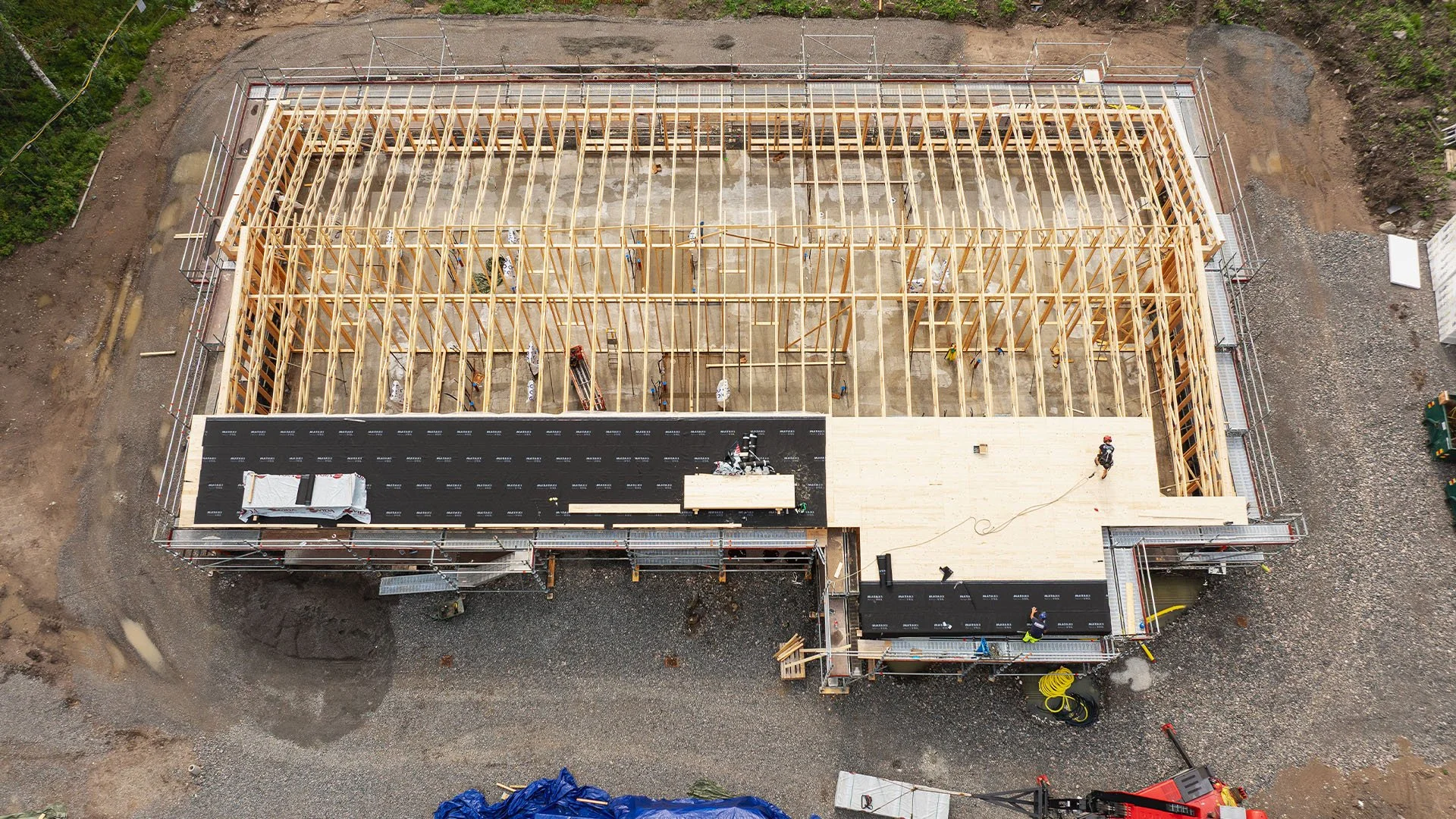 Drönarfoto över byggarbetsplats