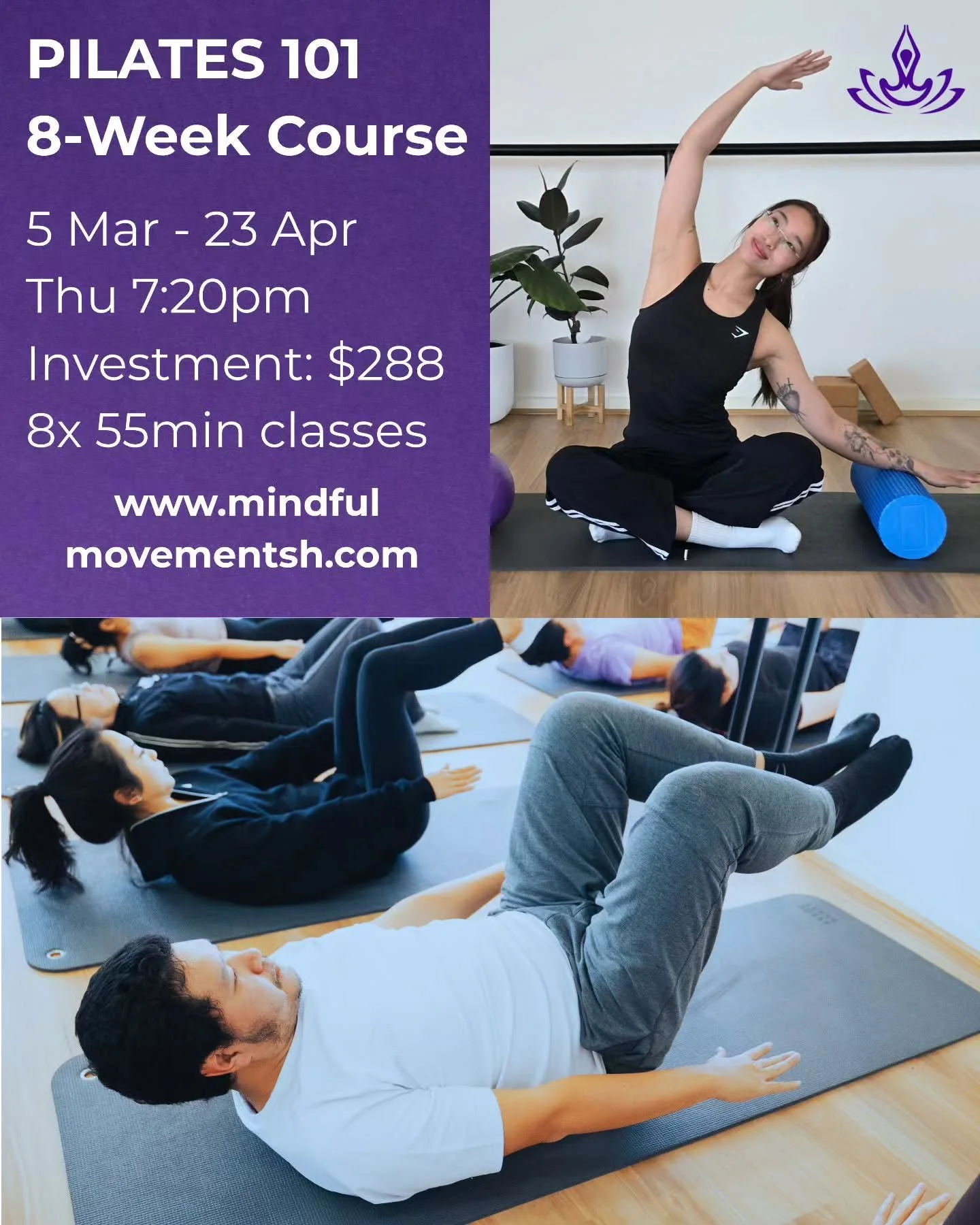 Learn the foundations with confidence!

PILATES 101 STARTS NEXT WEEK

An 8 week course, run by Tahlia, aimed at total beginners or those coming back to movement after a break:

4 Weeks Mat Pilates building a solid foundation:
💜how to activate core, 