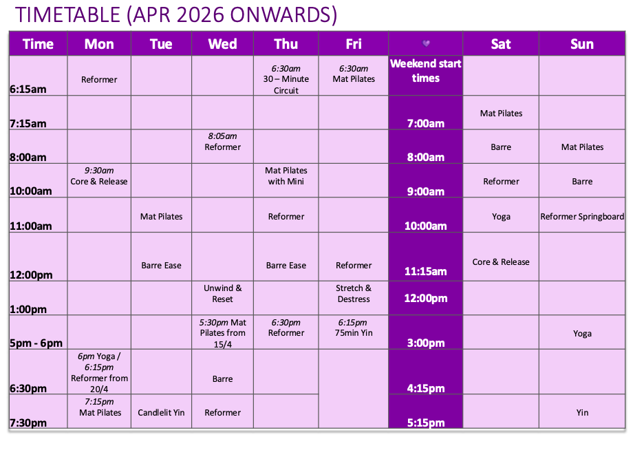 Timetable April Onwards