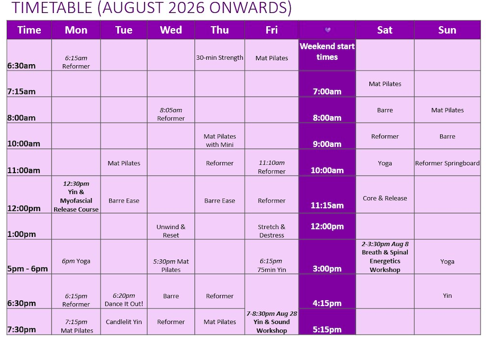 Timetable Aug 2026 Onwards
