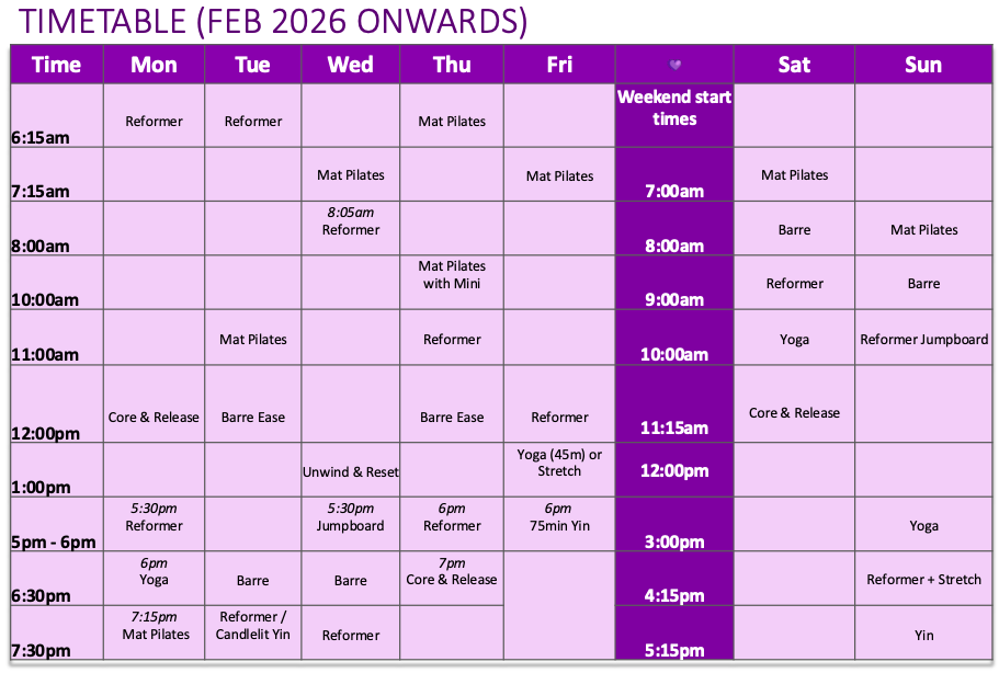 February Timetable Onwards