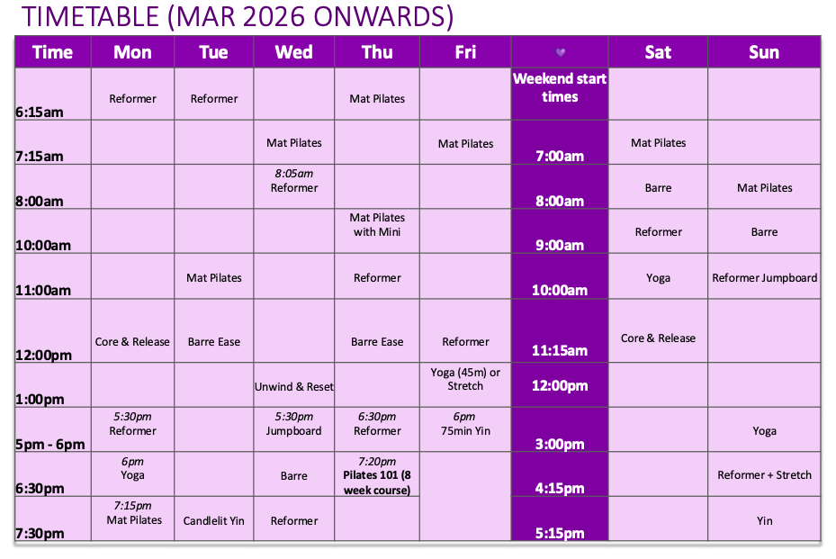 Timetable March Onwards