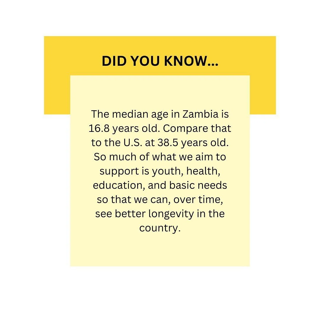 DID YOU KNOW&hellip;

The median age in Zambia is the equivalent of an early high schooler. Does that surprise you?

While this is largely the case in many African countries, our hope is to bring awareness on some of the issues that impact these figu