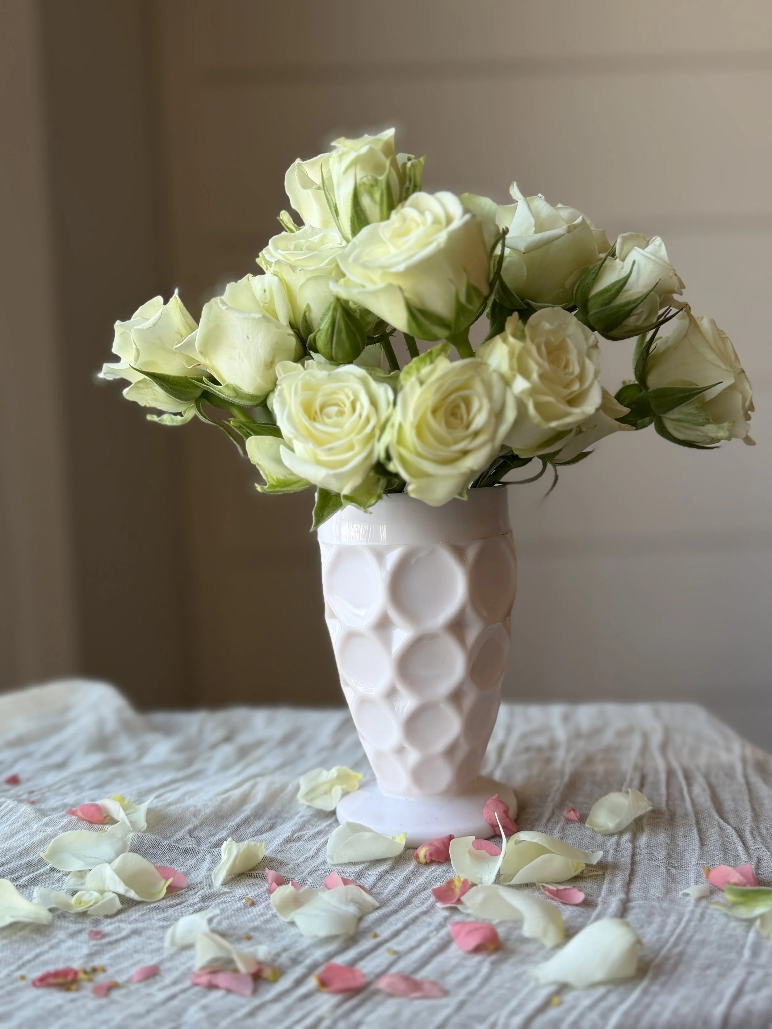 Creamy pink milk glass vase