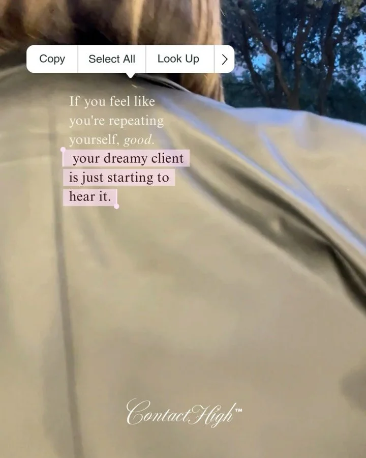 Nobody is paying attention&hellip;

So you HAVE to repeat yourself. 

That means your dreamy client finally stopped scrolling and started listening.

For months, maybe even years, you&rsquo;ve been drip-feeding clarity.

A new hook here.
A slightly d