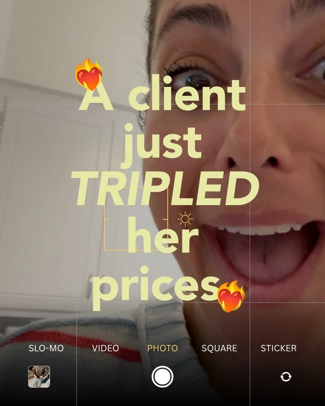 A client just tripled her prices!!

All of it&hellip;every single offer, 3x, at once.

Not &ldquo;raised it a little and hoped.&rdquo; 
Not &ldquo;tested it on one thing to see what happened.&rdquo; 
All 3x.

Her words after: &ldquo;$4,500 for a VIP 