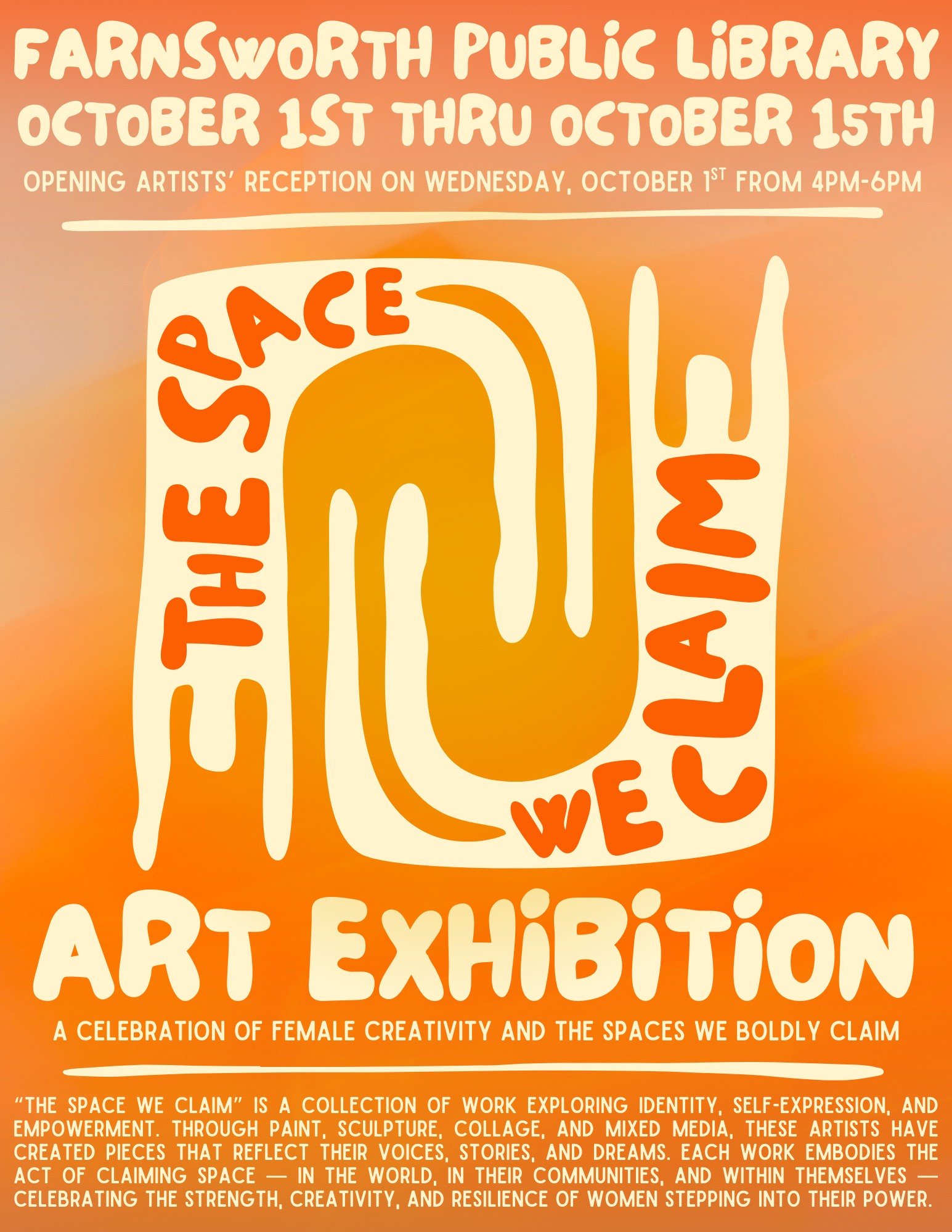 ✨🎨 You&rsquo;re Invited! 🎨✨

Join us for The Space We Claim: A Celebration of Female Creativity and the Spaces We Boldly Claim &mdash; a powerful community art exhibition highlighting the voices, stories, and creativity of young women from the Ther