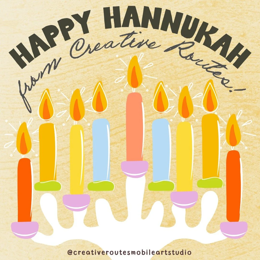 ✨🕎 Happy Hanukkah from Creative Routes! 🕎✨

This season of light is a beautiful reminder of hope, resilience, and the power of small acts to create big change. Just like each candle brightens the menorah, every creative act &mdash; painting, drawin