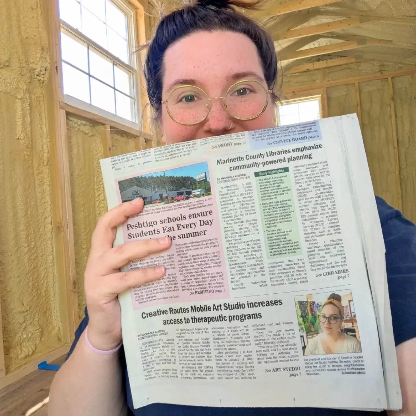 👀Ope! That's your girl on the cover of the paper this week! A huge thank you to the Peshtigo Times 📰✨ for taking the time to share more about our mission, updates on our studio space 🛠️🎨, and some of the exciting programming we have coming up at 