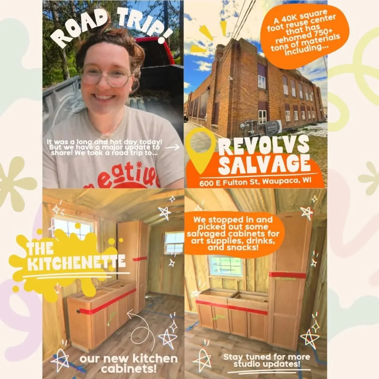 🚗✨ Road trip success! ✨🚗

A huge thank you to Heidi and the team at REVOLVS Salvage! We made the trip to Waupaca looking for cabinets for our mobile art studio and ended up finding a beautiful set of maple cabinets that fit the space perfectly. 💜

