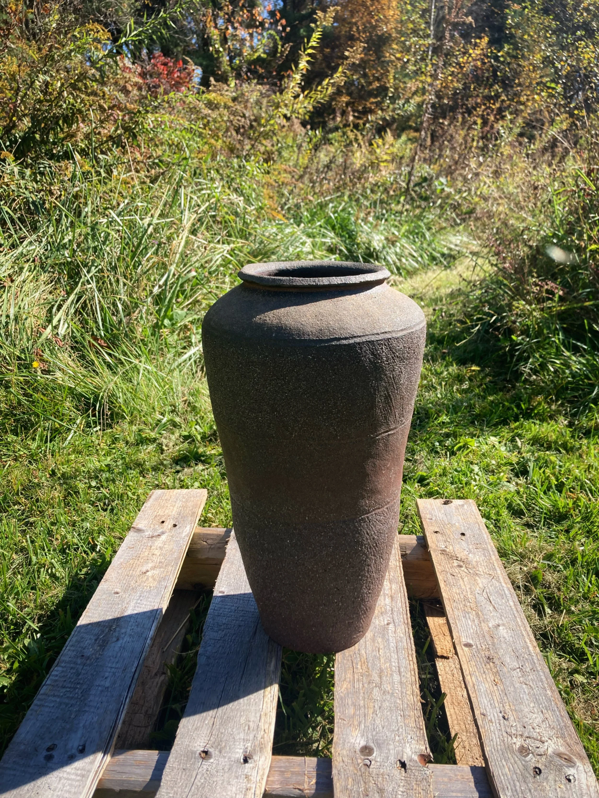 Coiled vessel made from a gray-blue clay dug from the creek behind my house