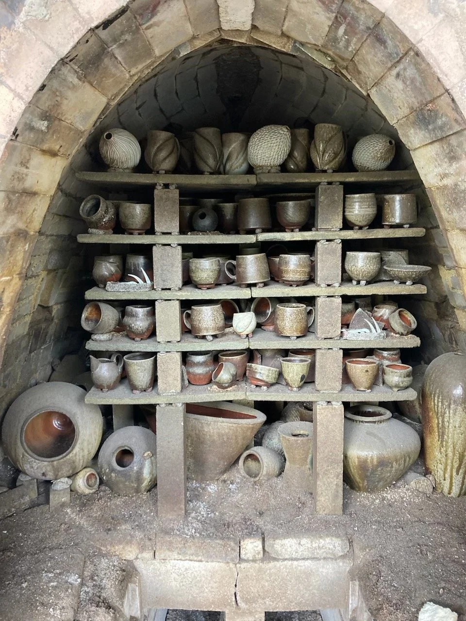 Front of the anagama wood kiln in which many of these pieces were fired