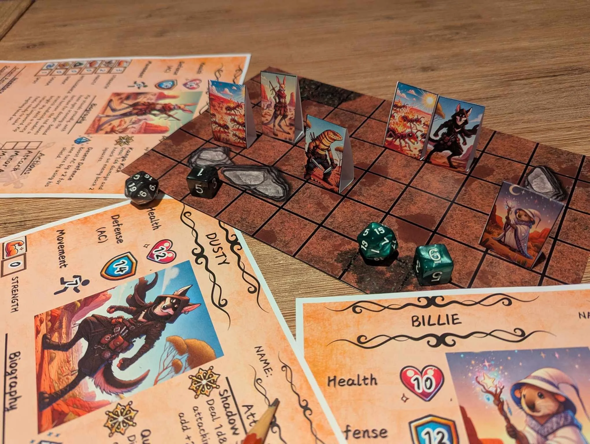 Character sheets from one of our adventures known as The Golden Oasis