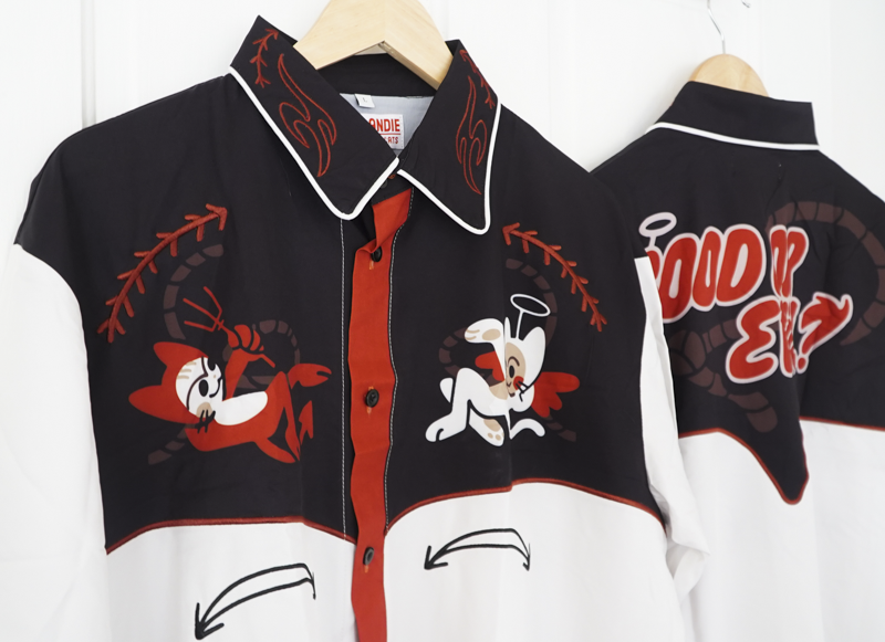 GOOD OR EVIL EMBROIDERED BUTTON DOWN