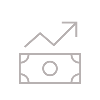 Line graph showing an upward trend above a dollar bill icon.