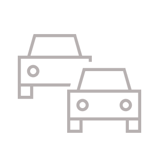 Outline drawing of two cars, one behind the other.