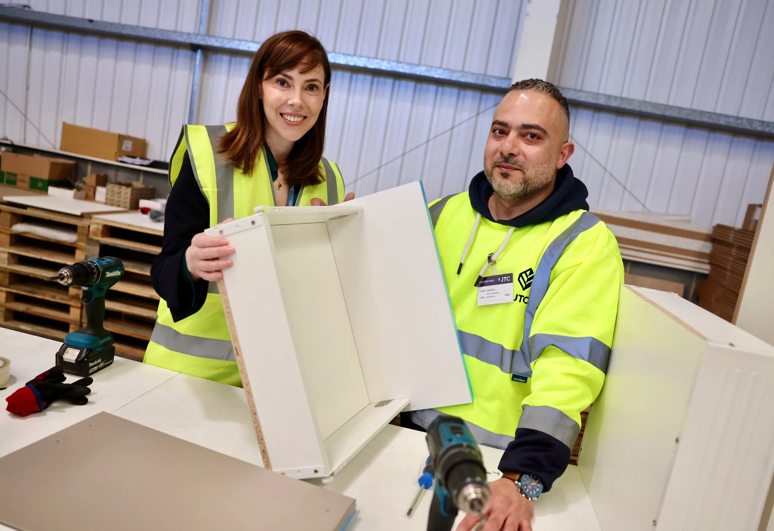 Emma Foody MP with factory operative Yosef Drra who lives in Cramlington and is one of eight staff who have secured a job as a result of this partnership.