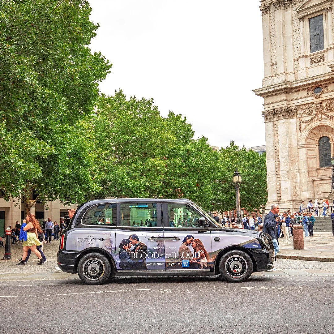 It&rsquo;s the series on everyone&rsquo;s lips - for all the right reasons! Taxis excitedly assisted @mgmplusuk in a branded campaign for their latest series Outlander: Blood of My Blood