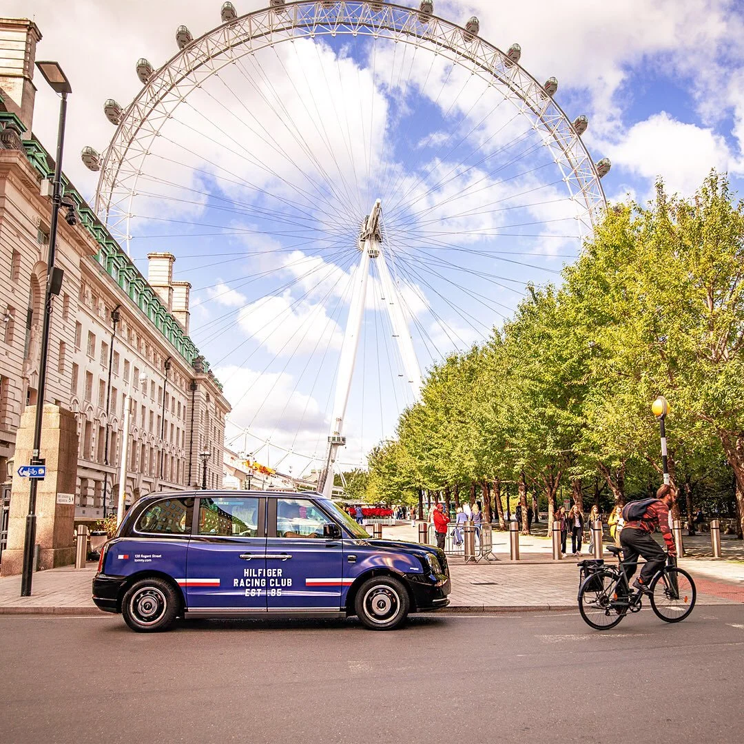 Taxi Advertising is a clever way to capture attention outside a retail store. @tommyhilfiger understood this when they used taxis as part of an impactful burst for Hilfiger Racing Club, their latest campaign.