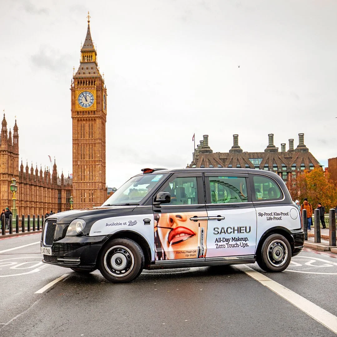 For all-day makeup and zero touch-ups, @sacheubeauty has your back. Taxi Advertising has you covered with all-day coverage and zero boring moments!