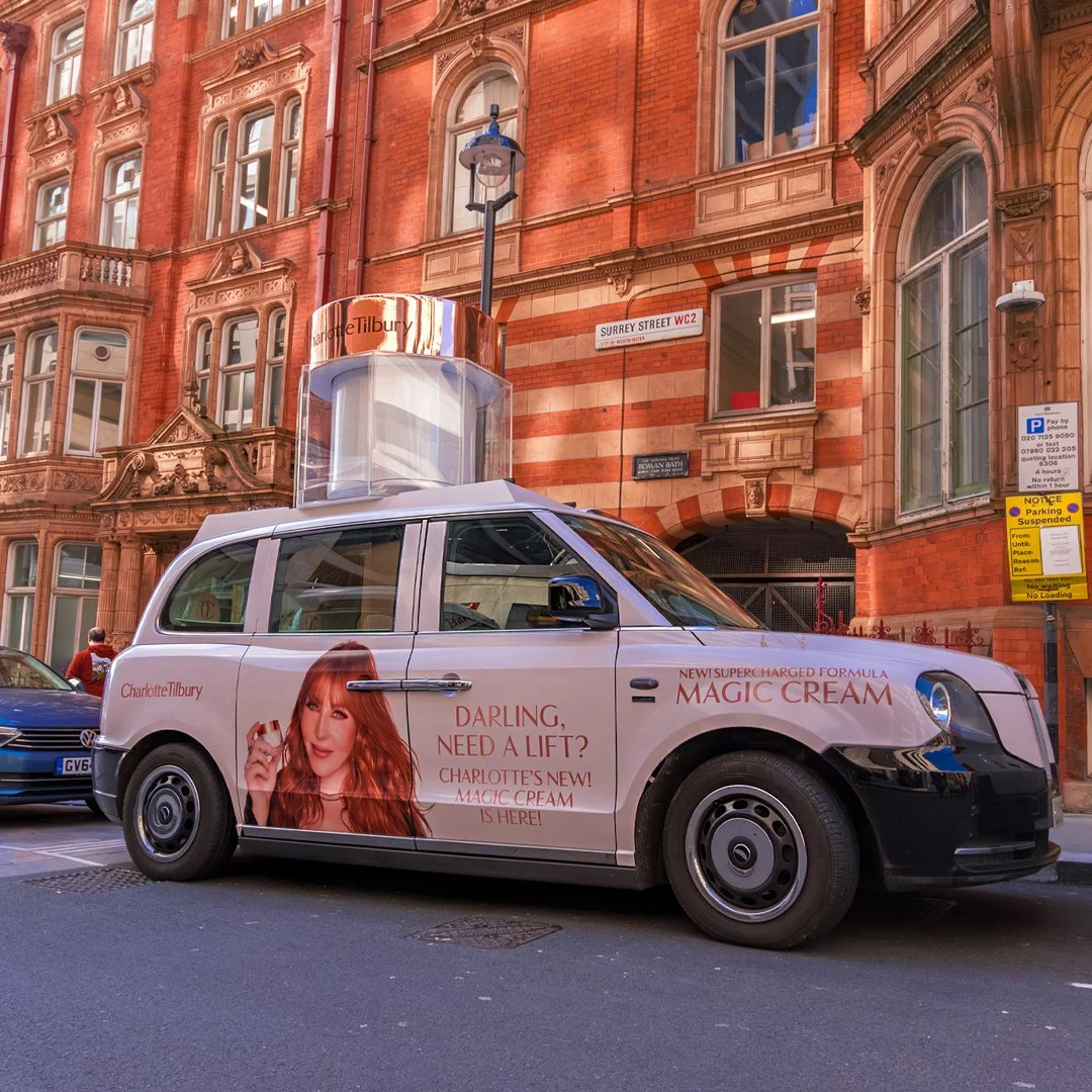Taxi Advertising is an eye-catching format. Now imagine it with a giant @charlottetilburyskincare Magic Cream on the roof! A special thanks to @signsdesignkent for their help with this brilliant campaign.